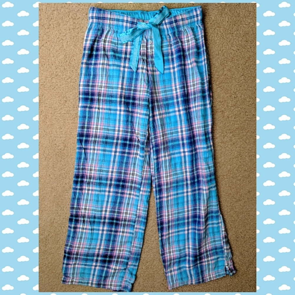 SO Turquoise Blue Ribbon Tie Metallic Pajama Pants
